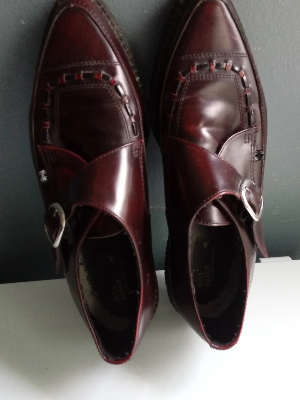 T.U.K.‎ Burgundy Oxblood Pointed Toe Monk Strap Creeper Shoes Platform Mens 41